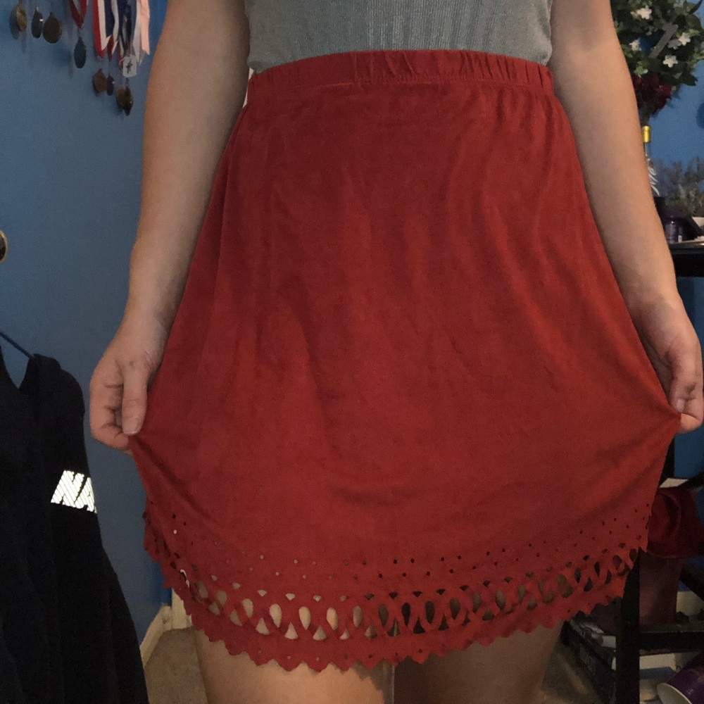 Super soft red shirt with lace at the bottom